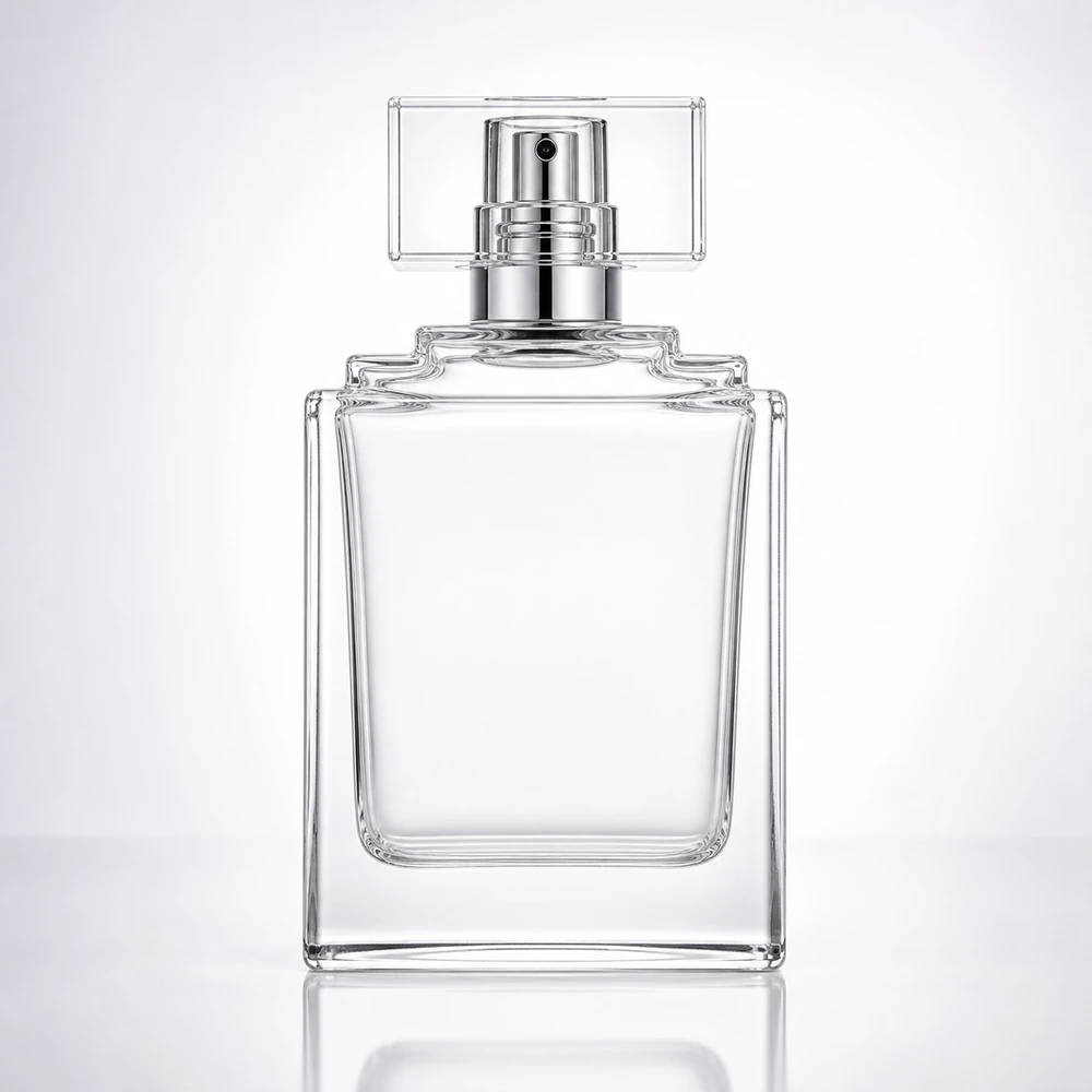 Stepped Shoulder Perfume glass perfume bottle with sprayer and cap - front view