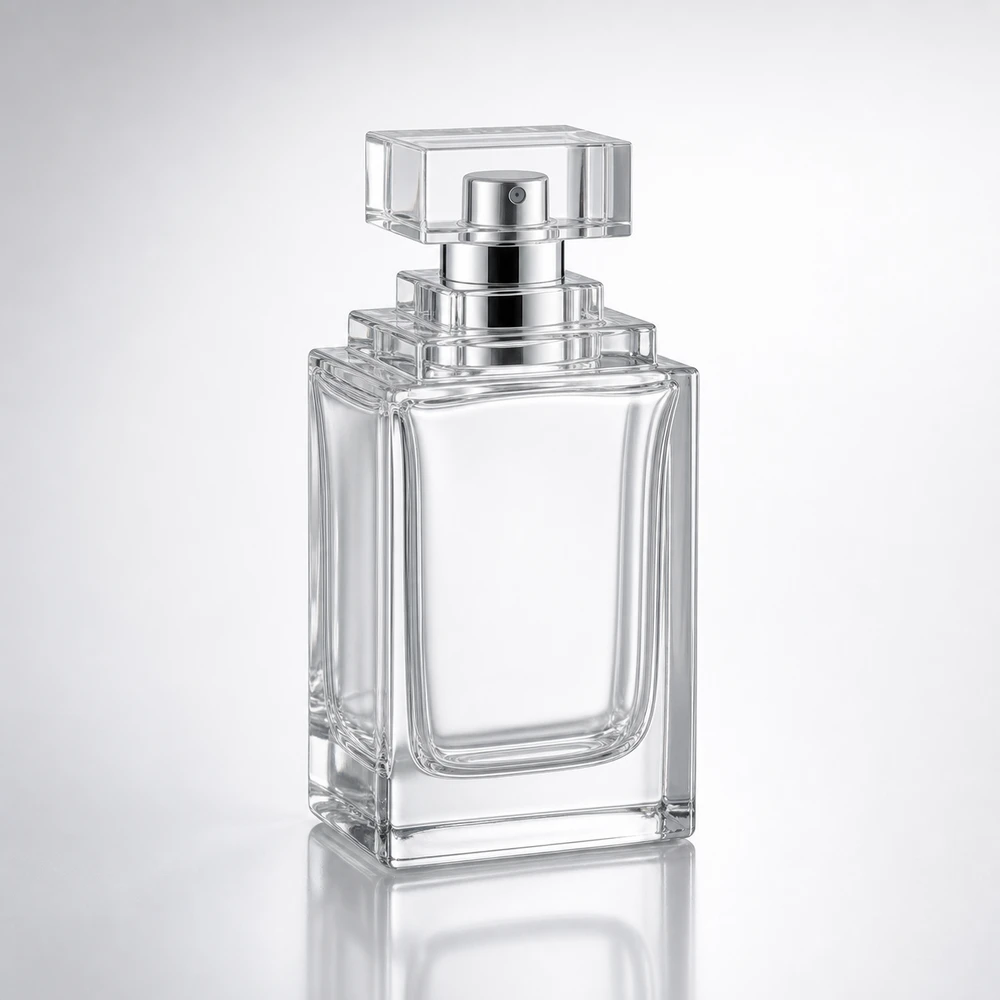Stepped Shoulder Perfume glass perfume bottle with sprayer and cap - closure detail