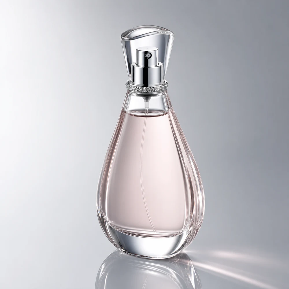 Teardrop Perfume glass perfume bottle with sprayer and cap - closure detail