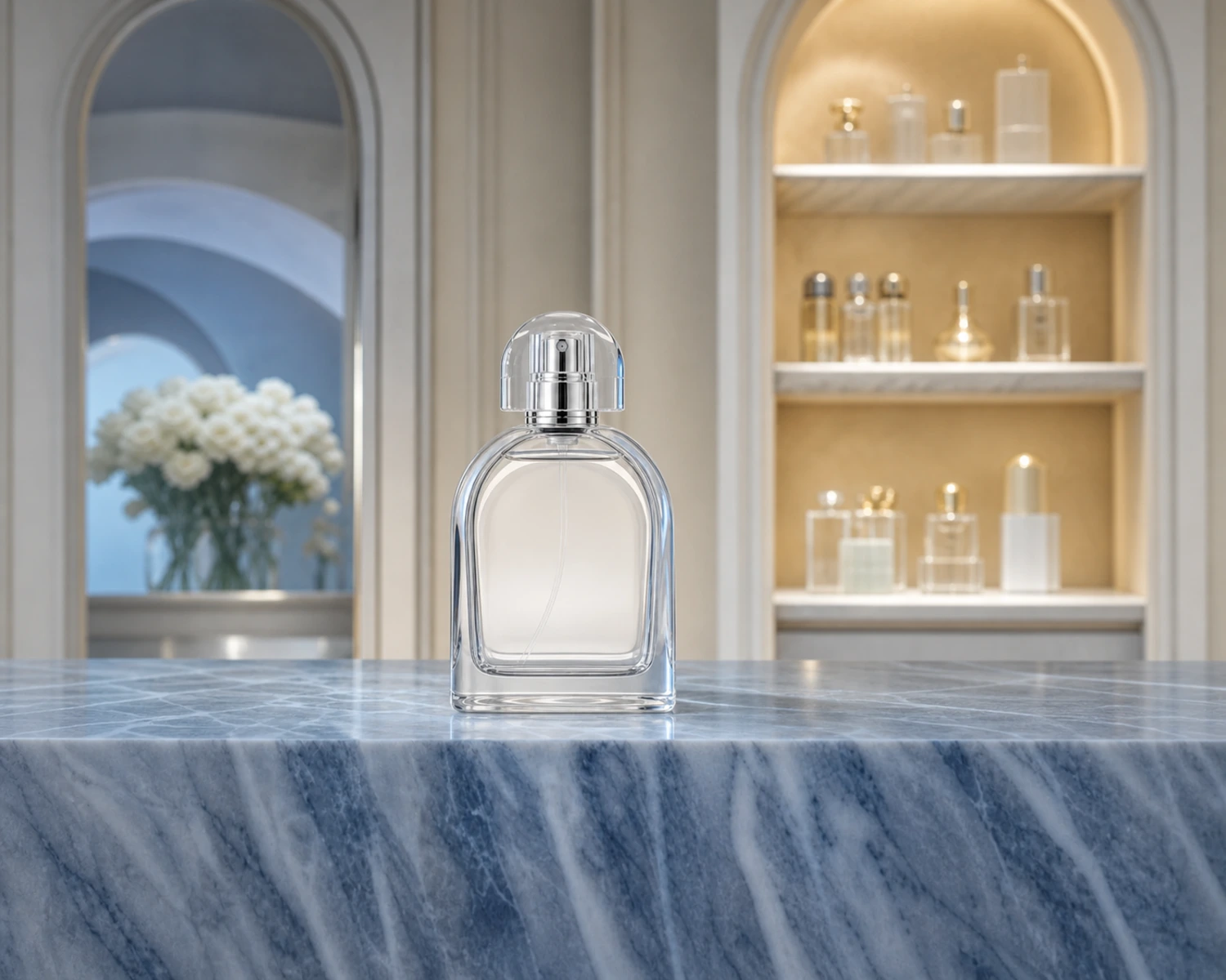 Arch Shape Perfume Bottle finished bottle effect render for custom glass fragrance packaging