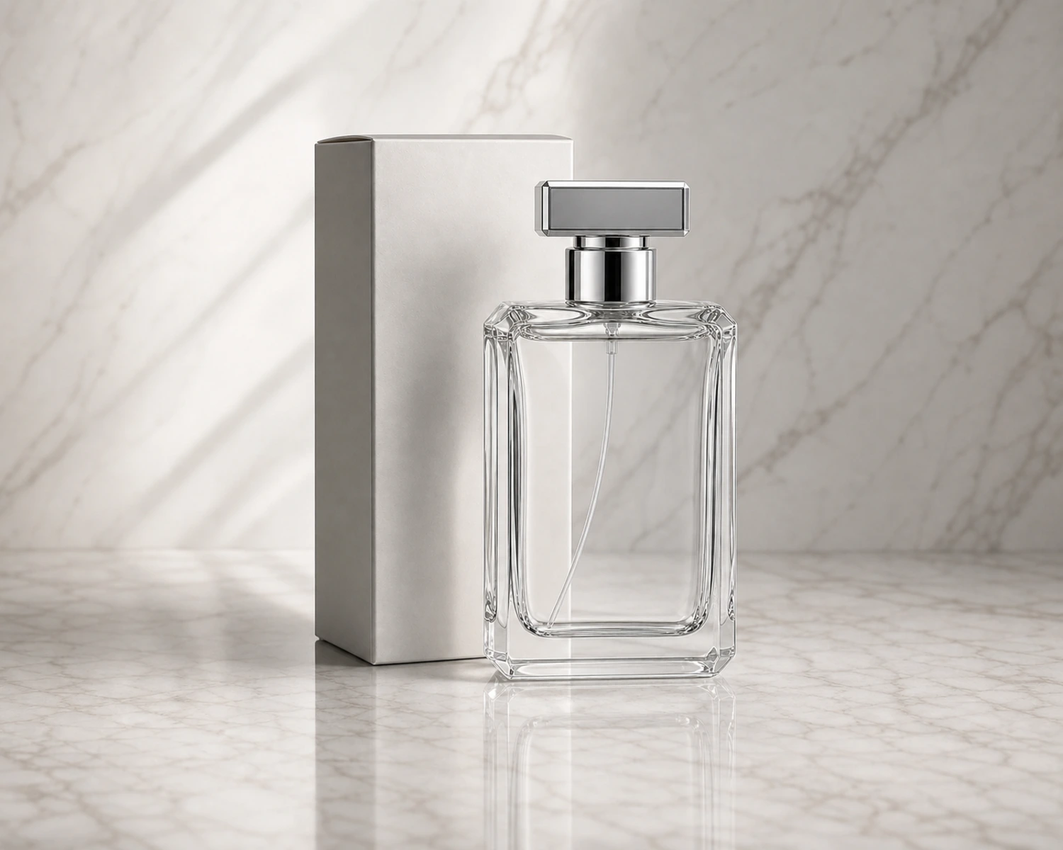 retail packaging image of Beveled Edge Perfume Bottle showing premium perfume box presentation