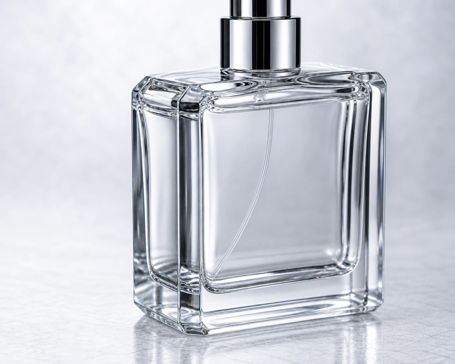 detail image of Beveled Edge Perfume Bottle showing glass structure, label area and custom decoration potential