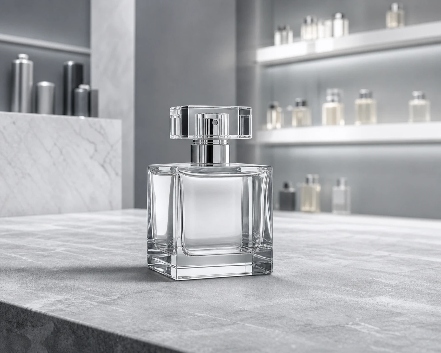 Cube Perfume Bottle finished bottle effect render for custom glass fragrance packaging