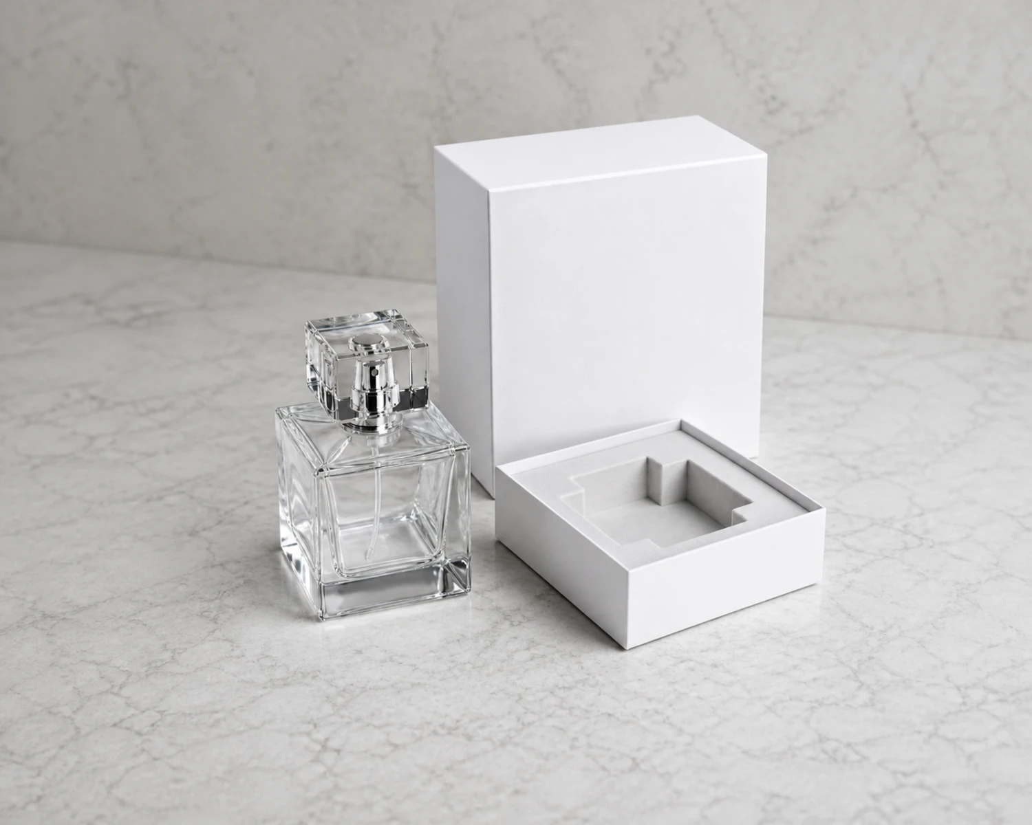 Cube Perfume Bottle bottle with retail box packaging for custom glass fragrance packaging