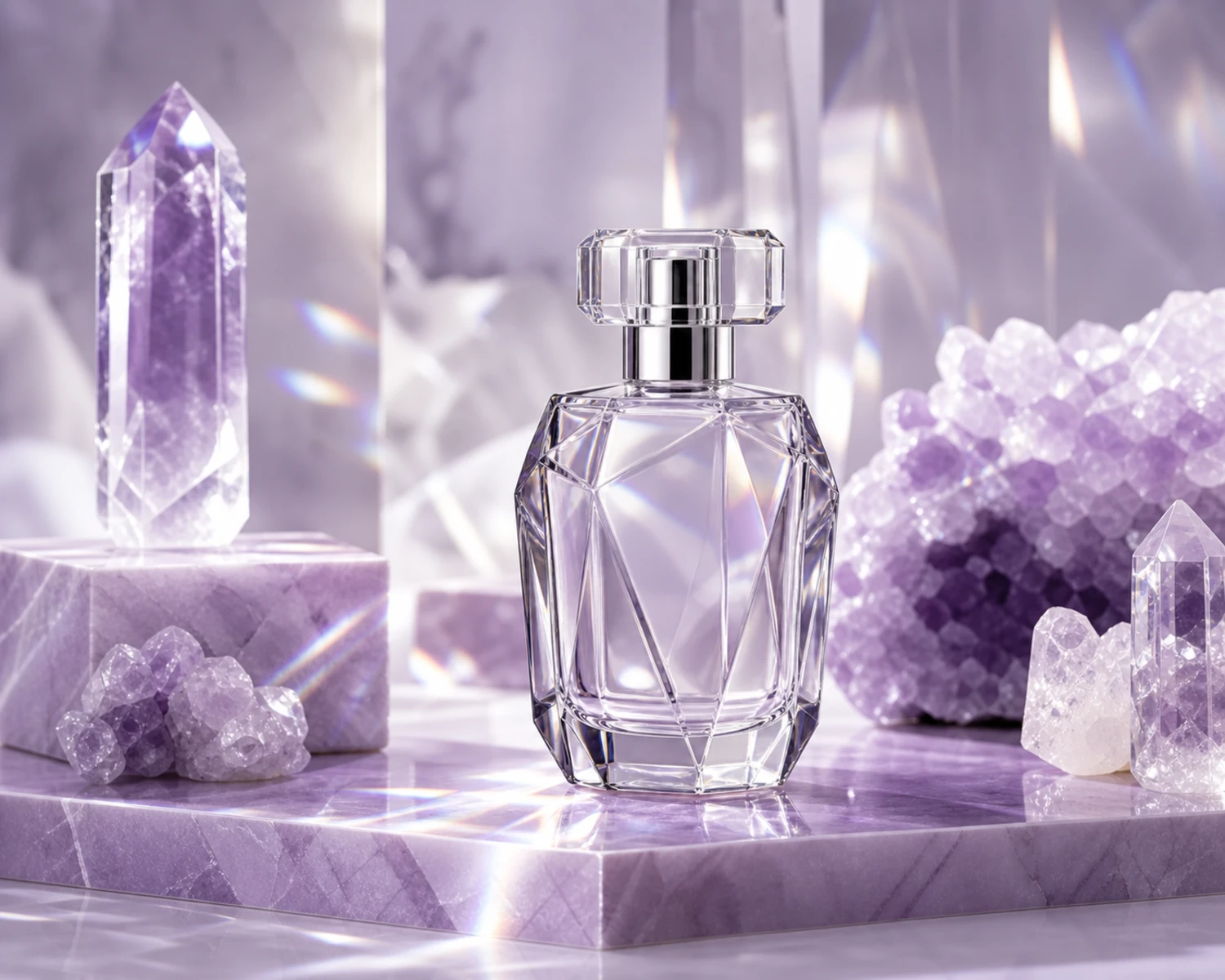 Faceted Perfume Bottle finished bottle effect render for custom glass fragrance packaging
