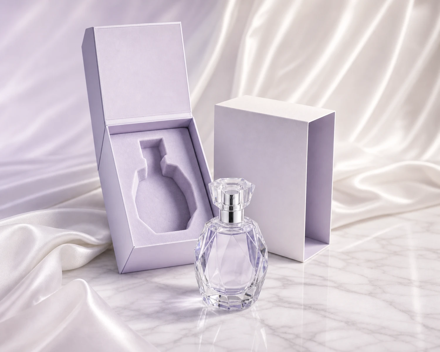 Faceted Perfume Bottle bottle with retail box packaging for custom glass fragrance packaging