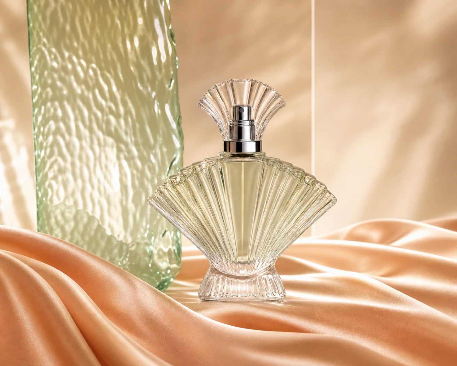 Fan Shape Perfume Bottle finished bottle effect render for custom glass fragrance packaging