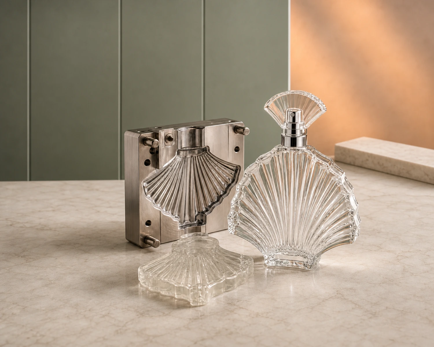 Fan Shape Perfume Bottle glass process and craft detail for custom glass fragrance packaging