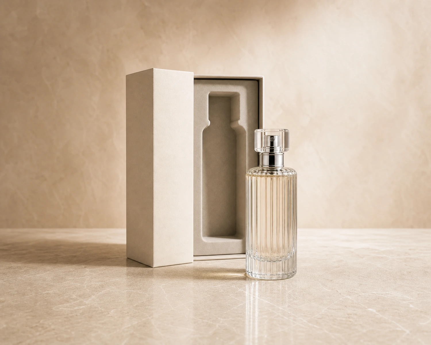 Fluted Perfume Bottle bottle with retail box packaging for custom glass fragrance packaging