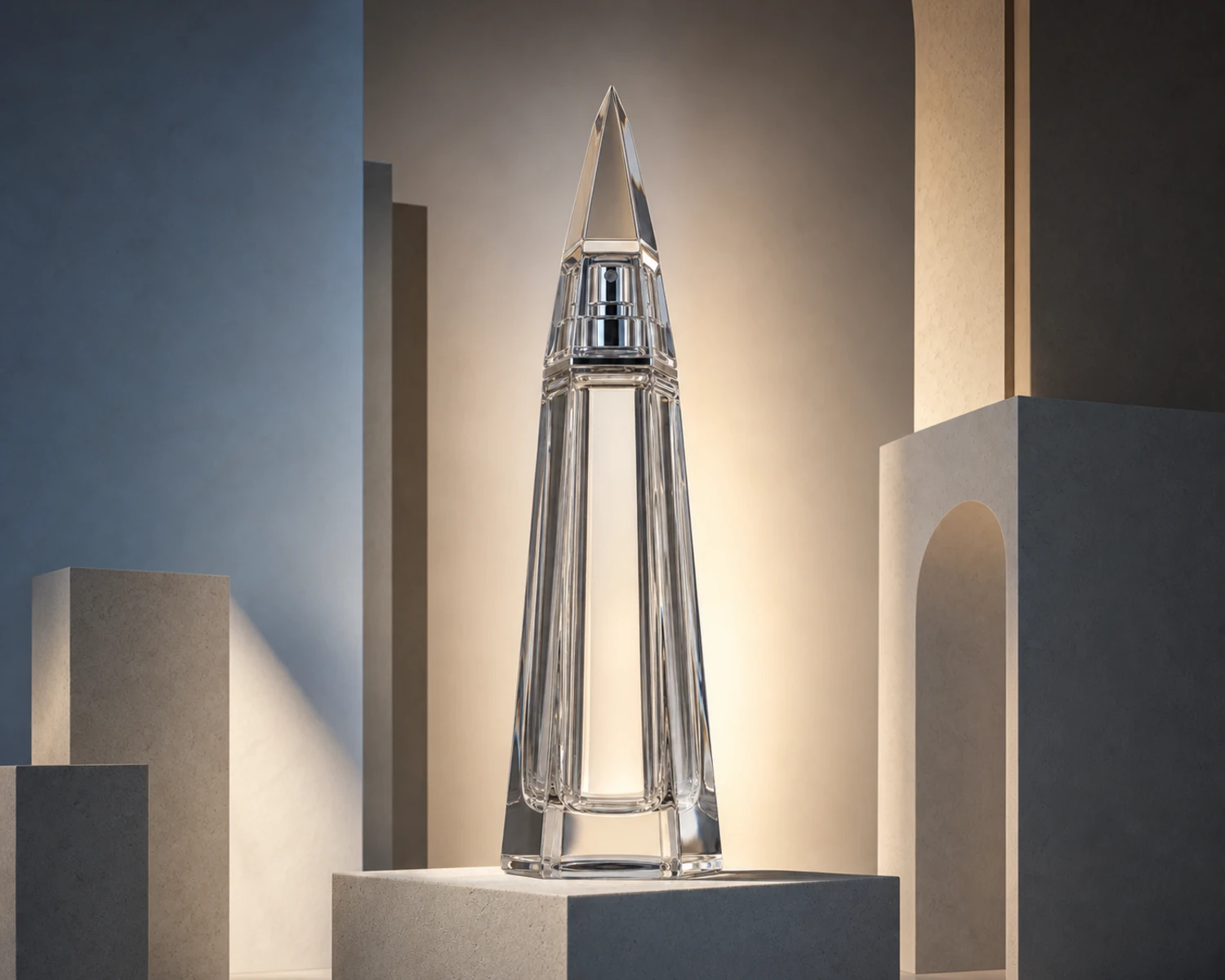 Obelisk Shape Perfume Bottle finished bottle effect render for custom glass fragrance packaging