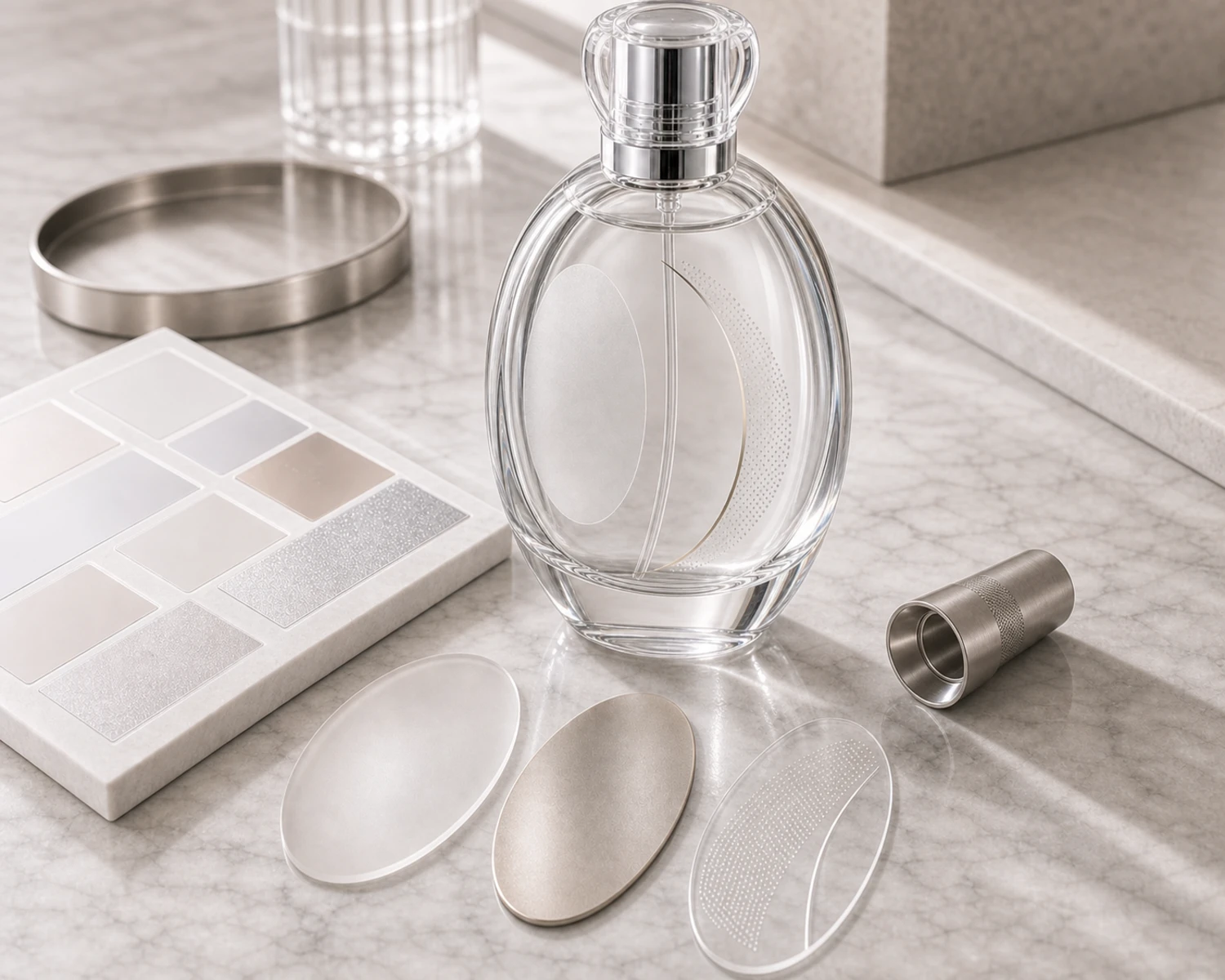 decoration process detail image of Oval Glass Perfume Bottle showing finish, printing or surface treatment