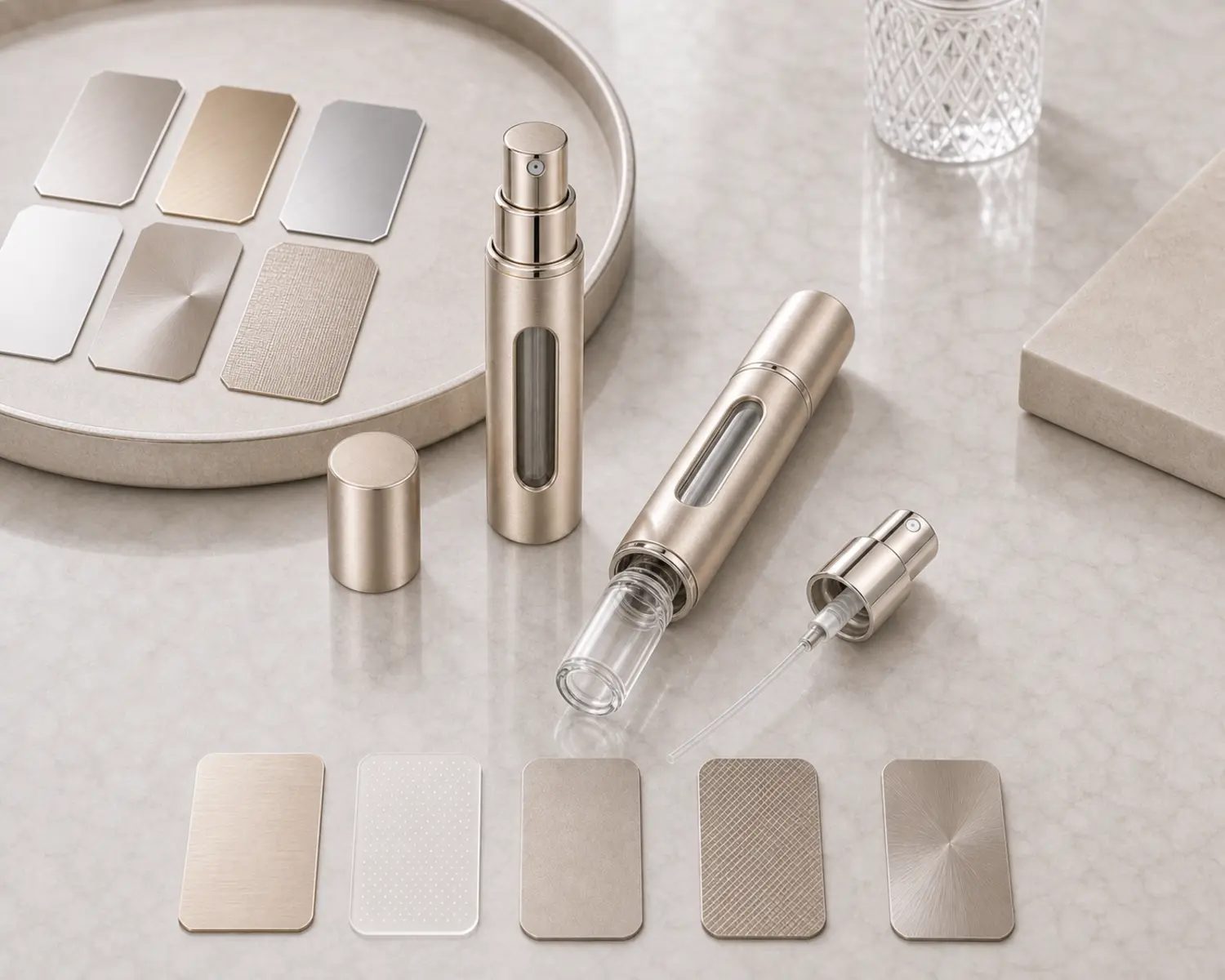 decoration process detail image of Refillable Travel Mini Perfume Bottle showing finish, printing or surface treatment