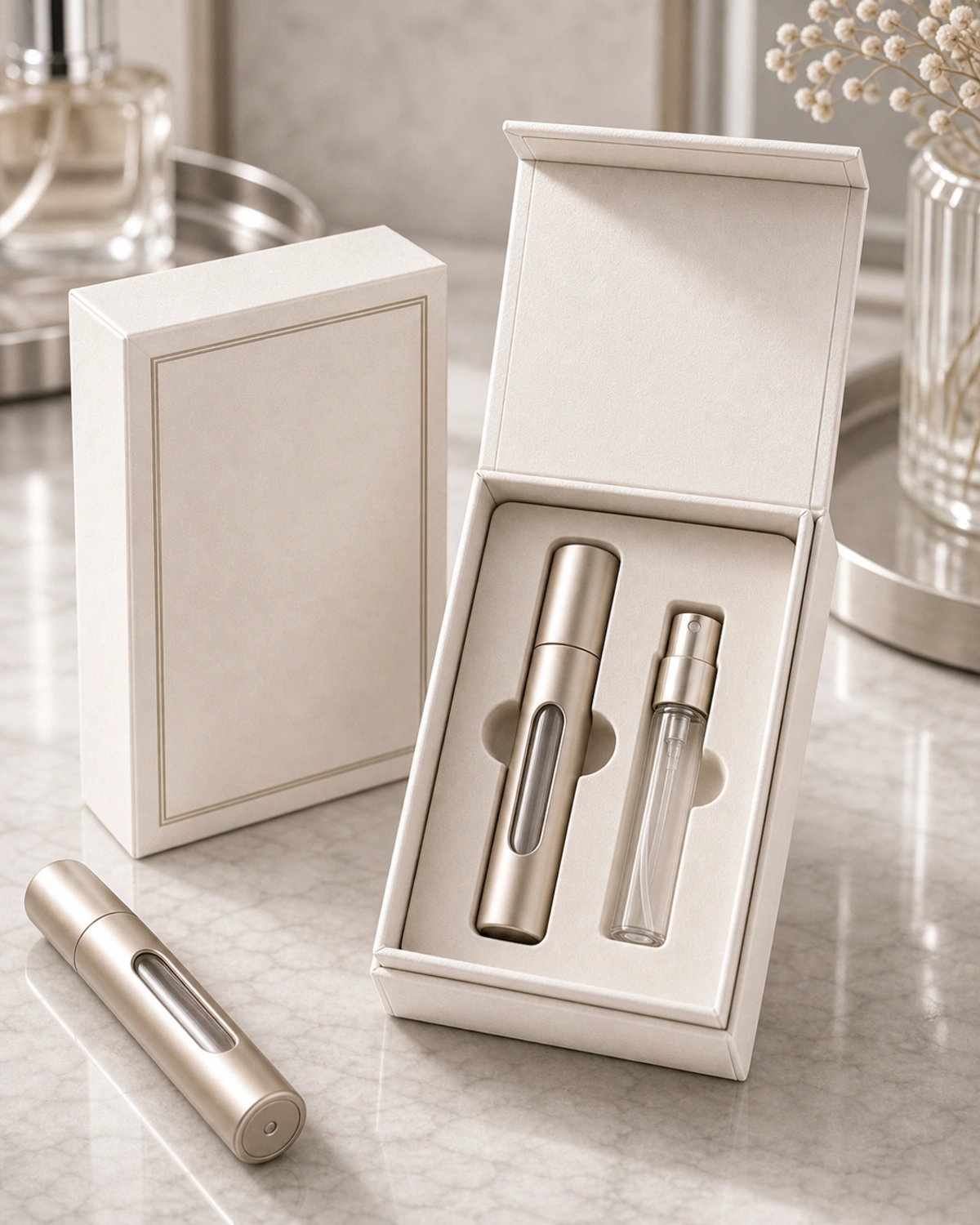 gift box packaging image of Refillable Travel Mini Perfume Bottle showing premium perfume retail box presentation