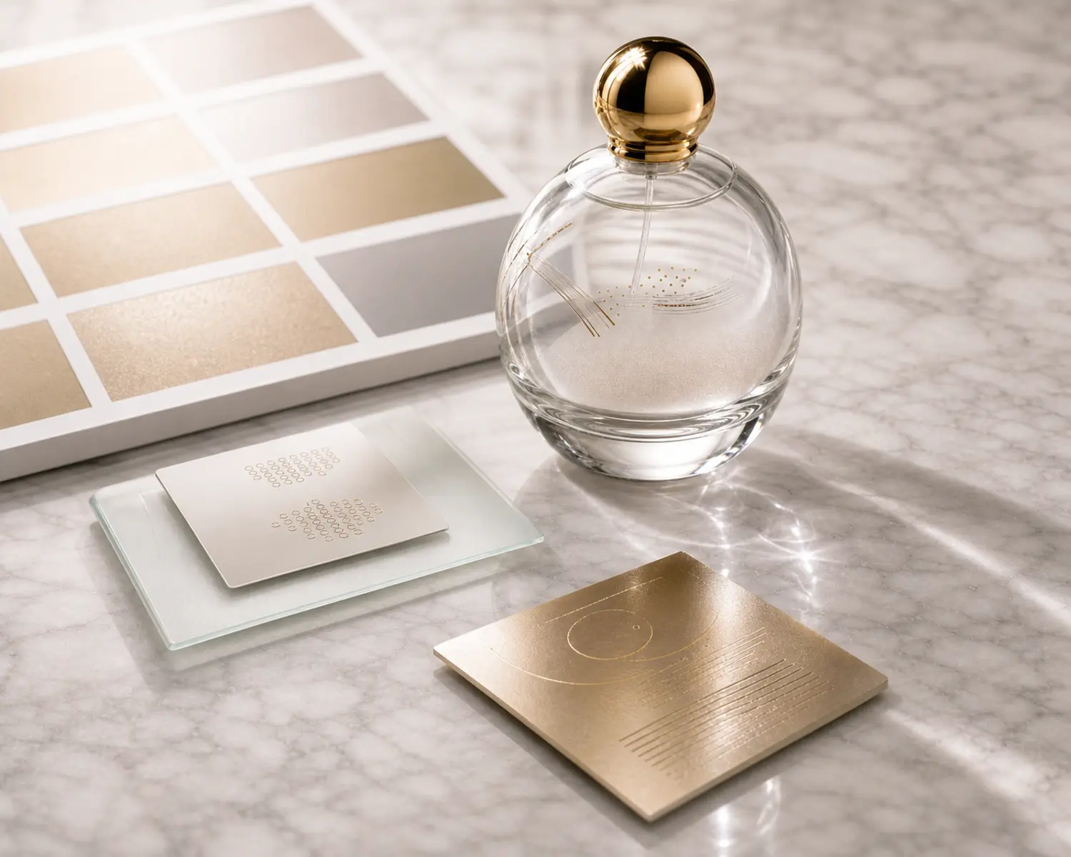 decoration process detail image of Round Heavy-Base Glass Perfume Bottle showing finish, printing or surface treatment