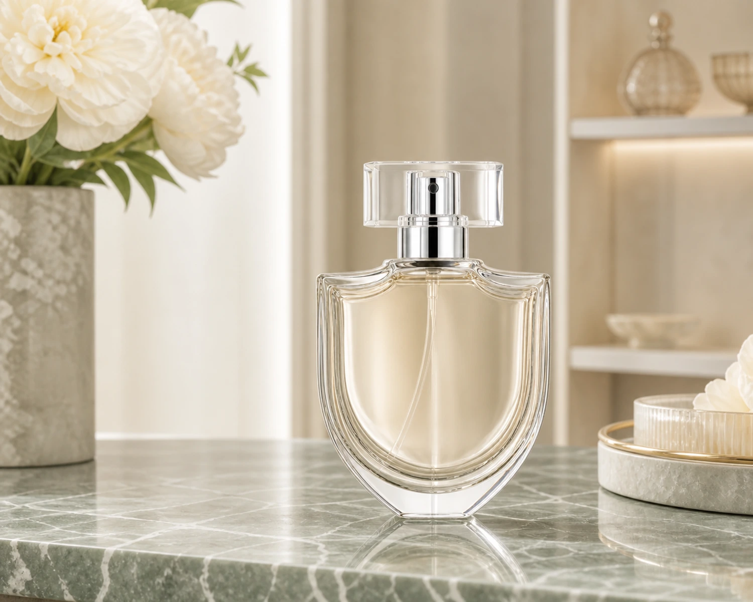 Shield Shape Perfume Bottle finished bottle effect render for custom glass fragrance packaging