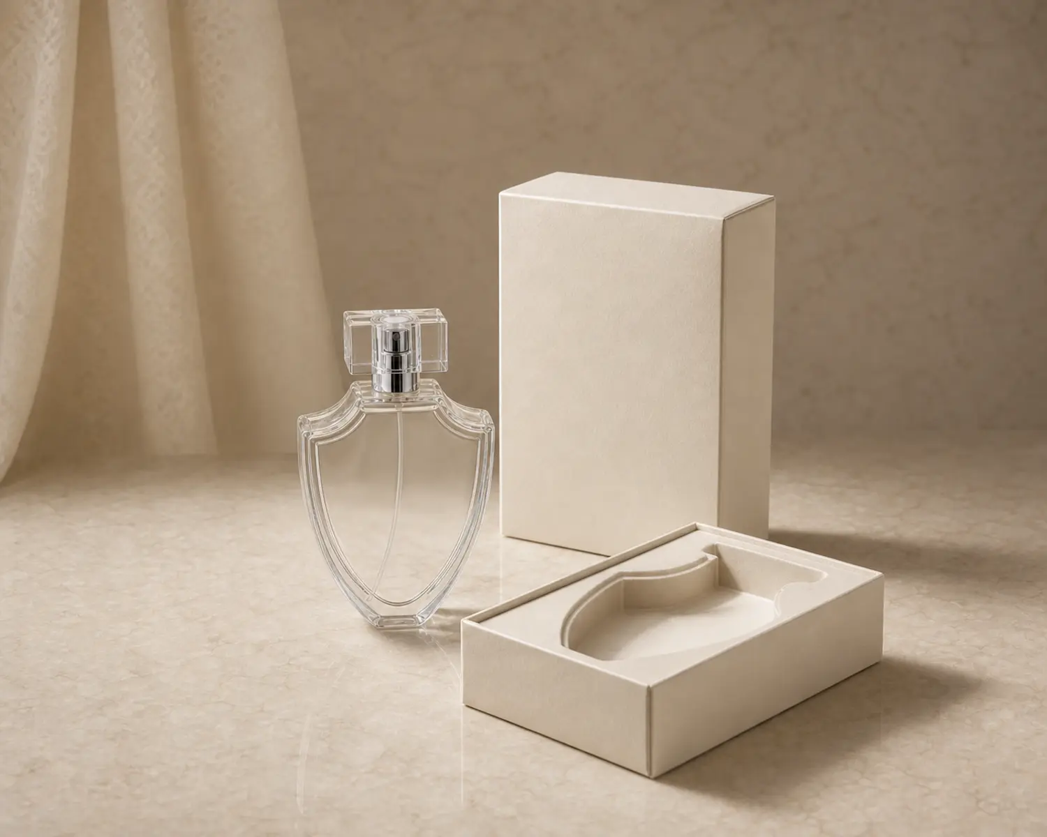 Shield Shape Perfume Bottle bottle with retail box packaging for custom glass fragrance packaging