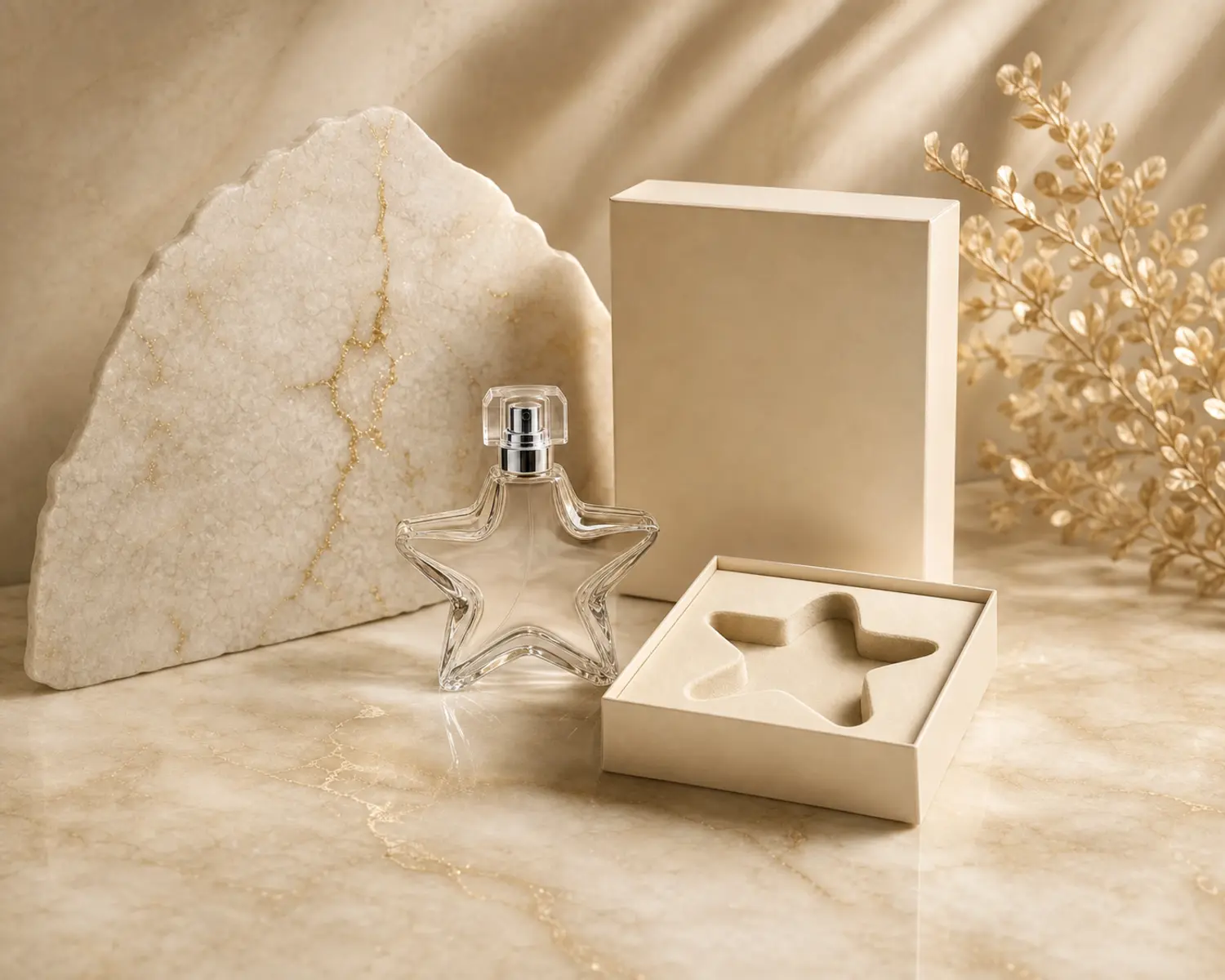 Star Shape Perfume Bottle bottle with retail box packaging for custom glass fragrance packaging