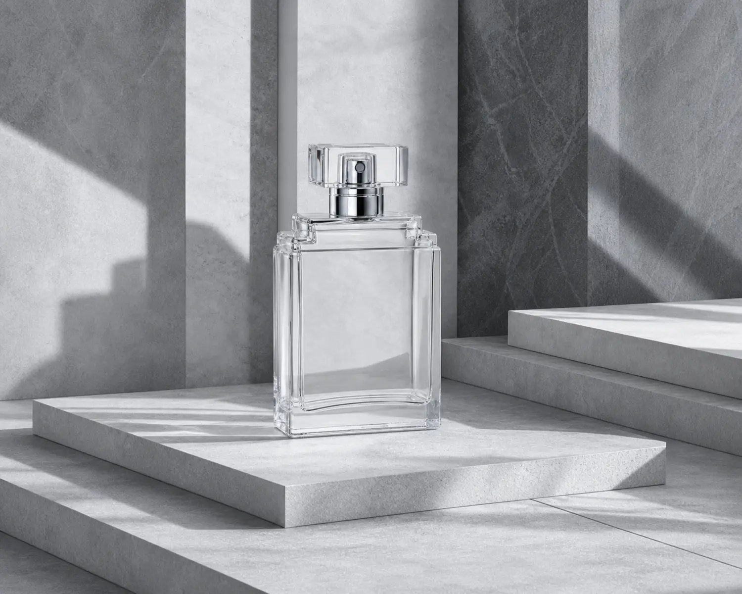 Stepped Shoulder Perfume Bottle finished bottle effect render for custom glass fragrance packaging