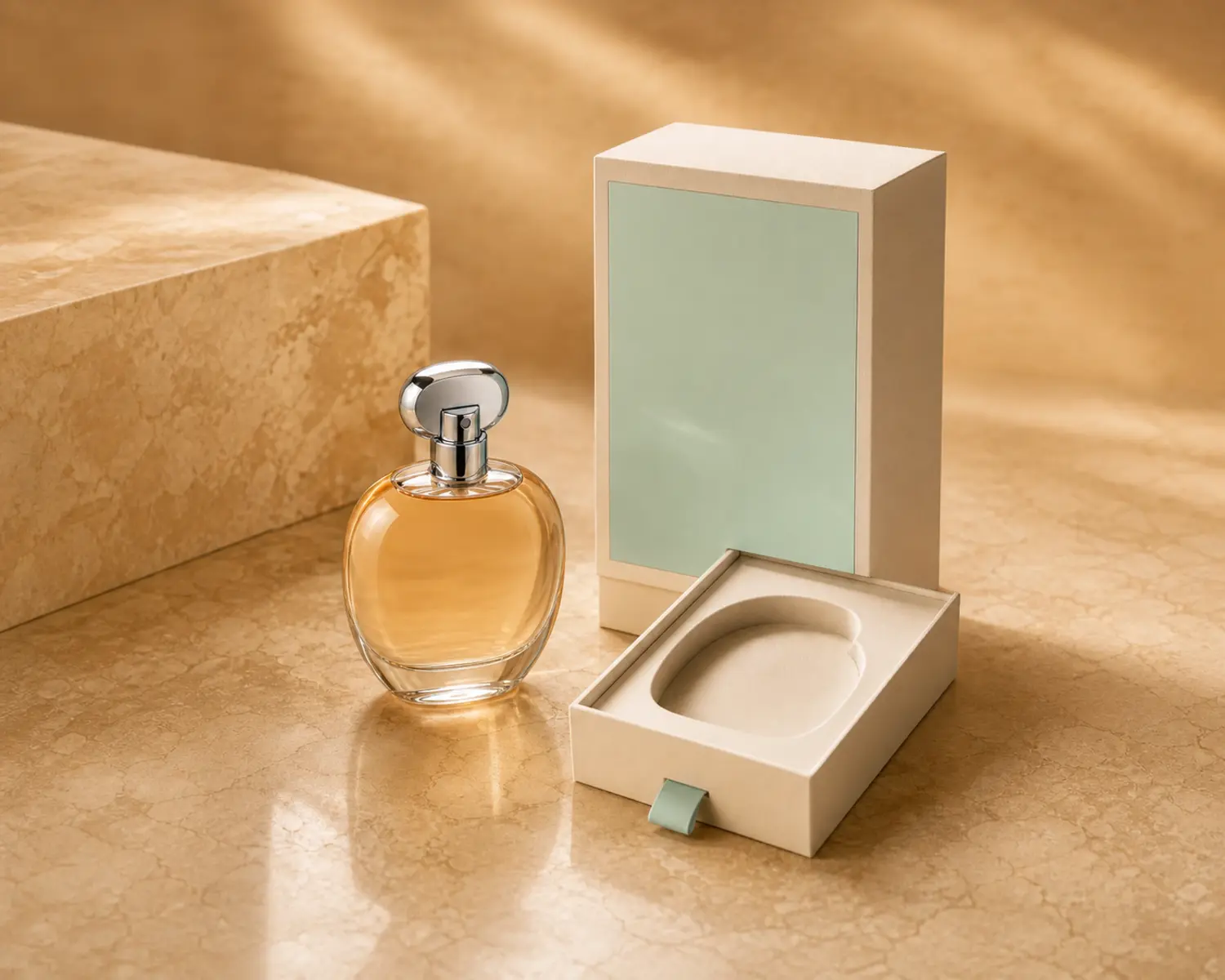 Talisman Shape Perfume Bottle bottle with retail box packaging for custom glass fragrance packaging