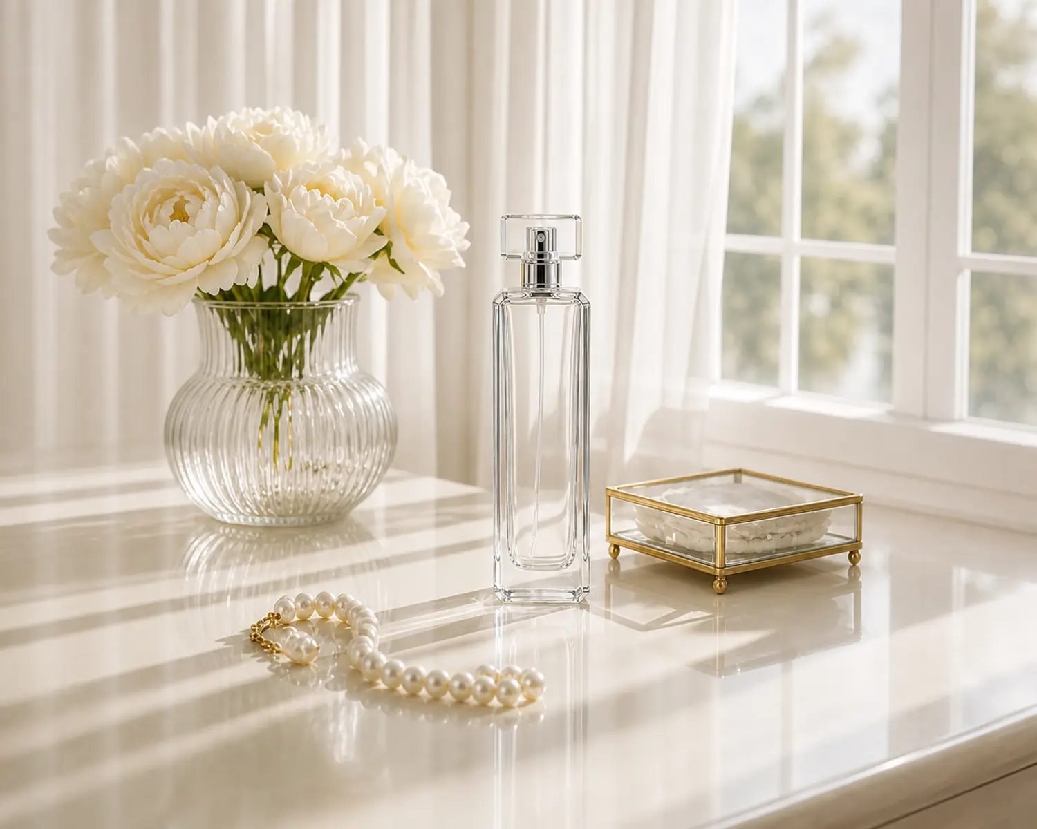 Tall Slim Perfume Bottle finished campaign image showing luxury glass perfume packaging presentation