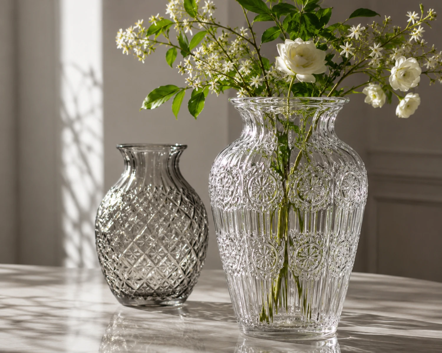 color and finish detail image of Embossed Decorative Glass Vase showing glass texture, clarity or decorative surface