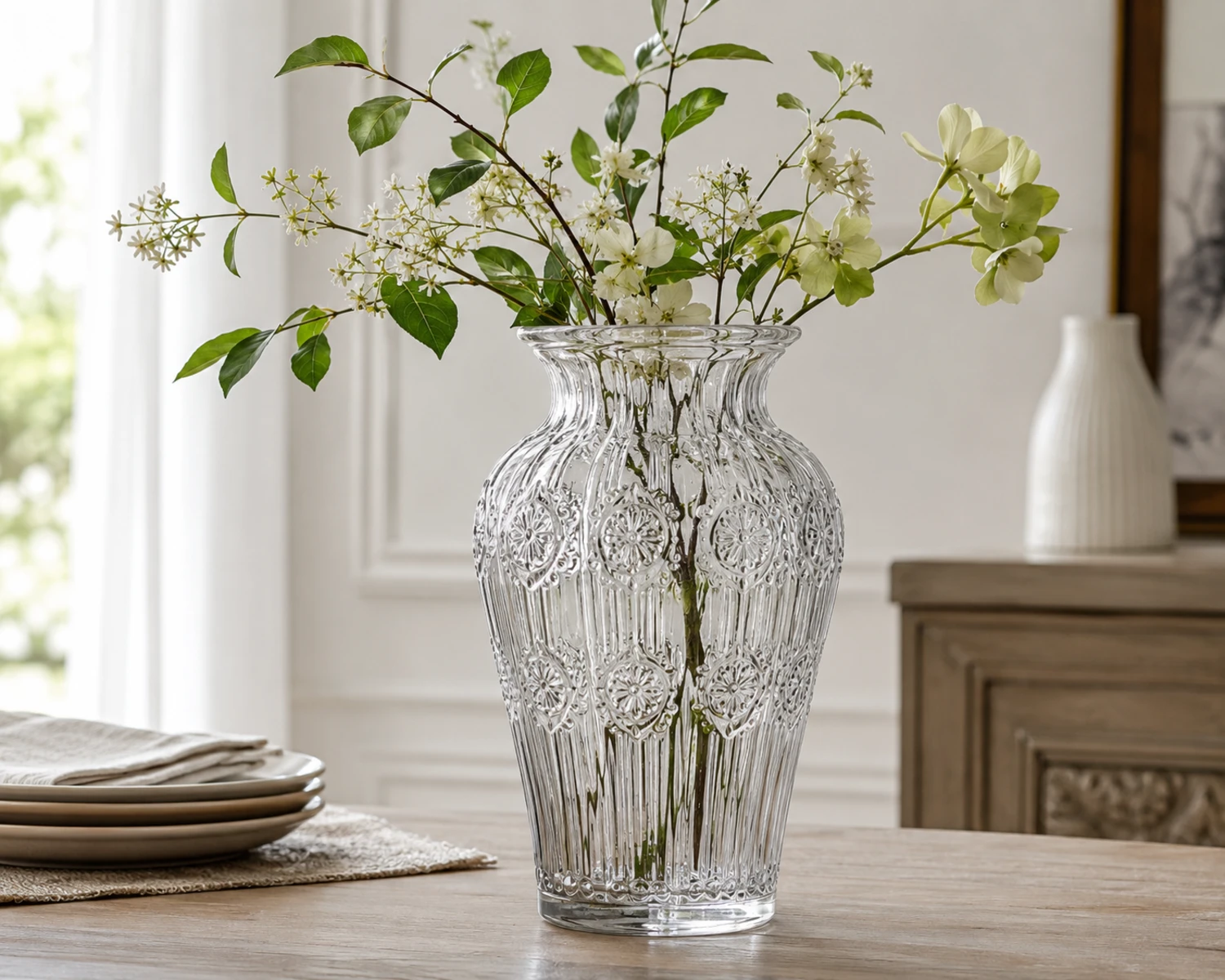 Embossed Decorative Glass Vase finished vase campaign image showing premium decorative glass vase presentation